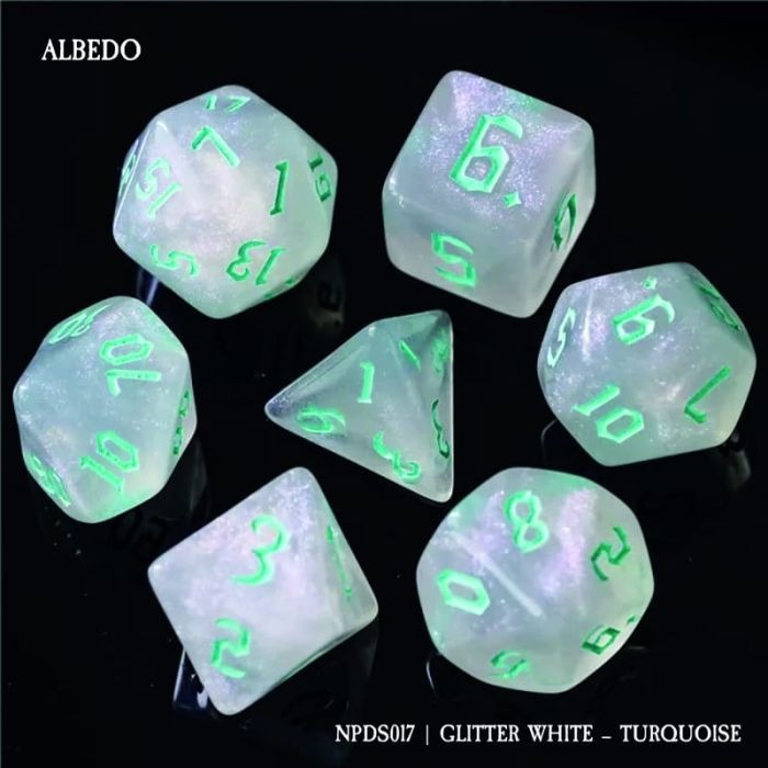 Set di 7 Dadi - Albedo - Glitter White - Turquoise