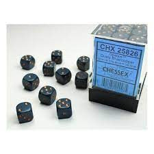 Set 36 Dadi D6 (12 Mm) Opachi Blu Polveroso/Oro