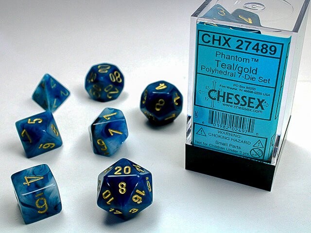Chx 25426 - Set 7 Dadi Poliedrici Opachi - Dusty Blue W/Gold
