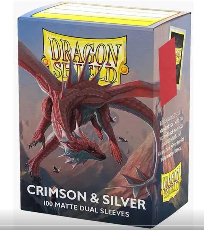 AT-15072 Dragon Shield Dual Matte Sleeves - Crimson & Silver (100 Sleeves)