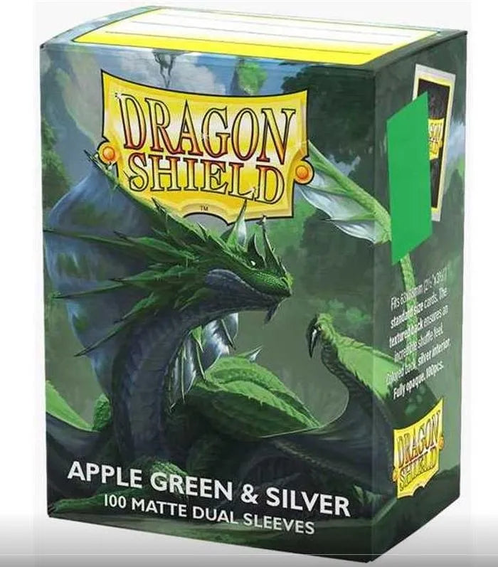 AT-15073 Dragon Shield Dual Matte Sleeves - Apple Green & Silver (100 Sleeves)